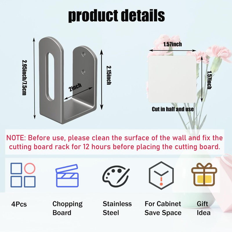 Aogigigio Under Cabinet Cutting Board Holder - 4 Pcs Cutting