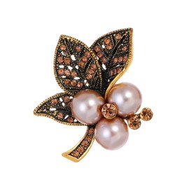 Lurtwais 1piece Vintage Brooch Delicate Alloy Rhinestone Pearl Leaf Corsage Can Be Decorated With Collars, Skirts, Sweaters, Scarves And Shawls