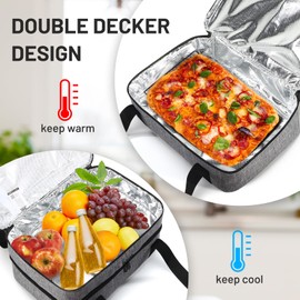MIER Insulated Casserole Carrier Fits 9"x13" Baking Dishes/Foil Pans, Double Food Carriers Bag Thermal Holder for Hot or Cold Food Lasagna Lugger Potluck Parties Picnic Travel, Gray