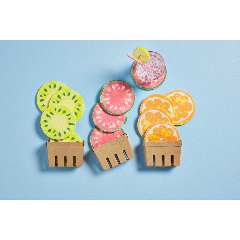 Mud Pie Melon Felt Fruit Coaster Set, 4" X 4"
