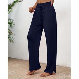 Neer 3 Pack Women's Lounge Pants Wide Leg Yoga Sweatpants with Pockets High Waisted Drawstring Lounge Loose Workout Jogger (Mocha, Black, Navy Blue,Large)