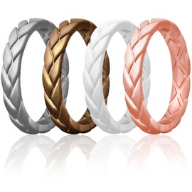 Egnaro Women's Silicone Rings Enhancers, Multipack Thin Stackable Rubber Wedding Bands Breathable Grooves For Workout