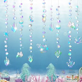 Cheerland Iridescent Ocean Garland Under The Sea Hanging Decoration Sign Coral Weed Starfish Fish Streamer Jellyfish Seashell Seahorse Wedding Baby Shower Bday Birthday Summer Mermaid Party
