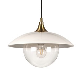 Alvia 14.5" Wide Pendant with Metal/Glass Shade in Pearled White/Brass/Pearled White
