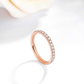 TIGRADE 2mm Womens Titanium Eternity Rings Cubic Zirconia Wedding Engagement Band Size 3-13.5, Rose Gold, 3.5