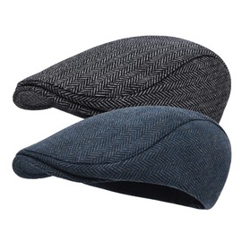 STARANCE 2 Pack Newsboy Hats for Men Wool Blend Ivy Driving Flat Cap (Herringbone Grey/Herringbone Navy)