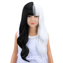 Black and White Wig Long Wavy Curly Wigs Natural Color Wig for Women Long Light Blue Wig with Bangs with Wig Cap