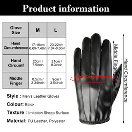 Tibapla Men's Leather Gloves, Winter Warm Gloves Touch Screen Full Finger Gloves with Coral Fleece for Cold Weather Driving (Black, L)