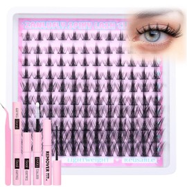 Lash Clusters Kit Wispy Eyelash Clusters Kit Spiky Cluster Eyelash Extensions Kit 8-16mm Manga Lash Extension Kit Natural Cluster Lashes with Lash Cluster Glue, Tweezers and Remover by zanlufly