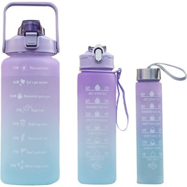Stock Líder - 3 in 1 Water Bottle, 3 Sizes Random Color Motivational Pack for Drinking, Sports Water Bottles with Time Marker, Portable Reusable Plastic Bottles, Travel Outdoors