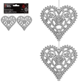 PMS 513454S Hanging Decoration | Glitter Heart | Silver | Pack of 2 Accessory