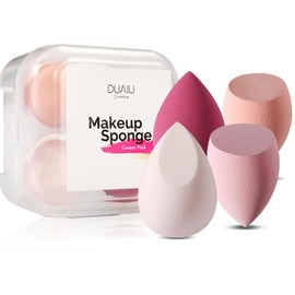 DUAIU - Set de 4 esponjas de maquillaje para difuminar bases, ideal para maquillaje líquido, en crema y en polvo, con estuche.