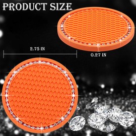 MEAJOO 2PCS Bling Cup Holder Coaster, 2.75 Inch Auto Car Cup Holder Insert Coasters, Soft Silicone Anti-Slip Shockproof, Universal Vehicle Interior Accessories for Women Girls (Orange & White)