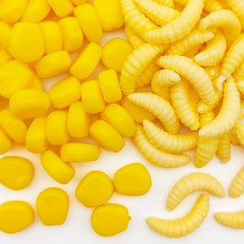 50 Pcs Fake Corn Carp Fishing Bait + 50 Pcs Soft Maggot Bait Bread Worm, Fake Corn & Worm Lures for Trout, Crappie, Pan Fish, Bluegill, Fishing Lure Set