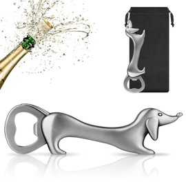 LKKCHER Dachshund Beer Bottle Opener, Wiener Dog Gifts for Women Men Dog Lovers, Birthday Fathers Day Christmas Gifts for Men Women, Silver with Gift Bag