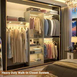 Girapow 96 inch Closet System with Storage Shelves, 8FT Closet Organizer System with 3 Hanging Rods & Shelves Adjustable, Wall-mounted Closet Organizers Storage System for Walk-in Closet, White Oak