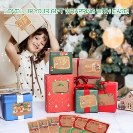 AuroTrends Jumbo Christmas Name Tags Stickers 80 Pcs/8 Designs- Kraft Name Tags for Christmas Presents Christmas Tags Stickers with Relective Metallic Foil