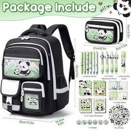 Fimibuke Mochila infantil para niñas escolares, 28 piezas de material escolar de panda para niños pequeños, juego de papelería con bolsa para libros, 