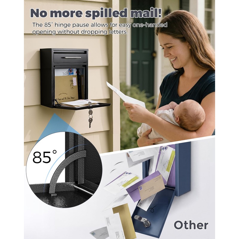 LAND·VOI Mailbox for Outside Wall Mount, Heavy Duty Rustproof, Anti-Theft