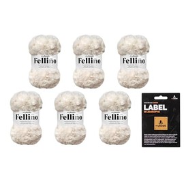 myboshi Fellino Fluffy Fur Wool for Crochet and Knitting, Teddy Wool in Fur Look, Including Leather-Look Label, Super Bulky, 100 g, 65 m White (Shiro), 6 Balls