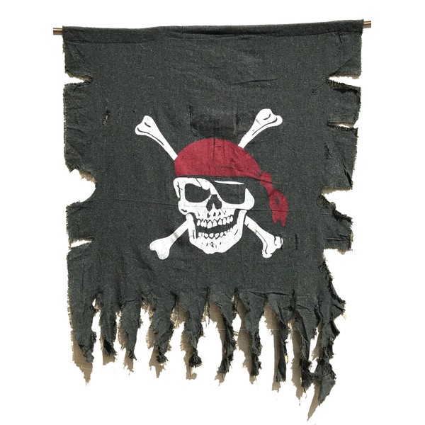 LANGXUN Large Size 3ft x 2.5ft Retro and Weathered Linen Pirate Flag for Halloween Decorations, Pirate Party, Kids Room Décor
