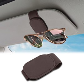 CHRYMUM Sunglasses Holders for Car Sun Visor, Car Glasses Holder, Magnetic Leather Sunglasses Holder and Ticket Card Clip, Ticket Clip Eyeglasses Mount Car Visor Accessories Fit Eyeglasses (Mocha)