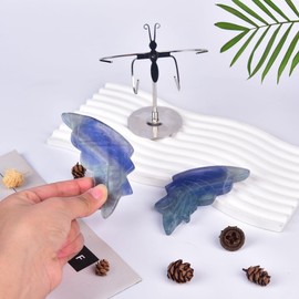 JIC Gem Blue Fluorite Crystal Butterfly Angel Wings Sculpture with Stand Natural Healing Stone for Home Decor Meditation Hand-Carved Artwork for Collectors Gift(1pair, 10cm)