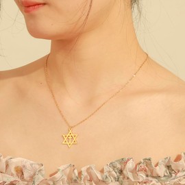 EUEAVAN Star of David Necklace for Women Hexagram Pendant Necklace Amulet Symbo Jewish Israel Religious David Jewellery Gift Women, Stainless Steel, No Gemstone