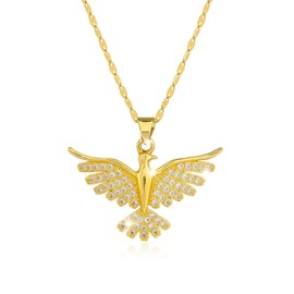 Ladies Decorative Clear Crystal Pendant -18K Gold Plated Stainless Steel Hypoallergenic - Symbolic Rising Phoenix Bird Necklace for Women - Supplied with Jewellery Gift Box (Phoenix)
