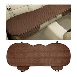 KVAEY Linen Back Car Seat Cover, Anti-Slip Long Bottom Rear Seat Cover Protector with Storage Pockets, Breathable Linen Rear Bench Seat Protector Cushion Pad for Most Vehicles (Coffee)