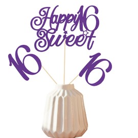 Happy Sweet 16th Centerpiece Sticks, Happy 16th Birthday Decorations, Sweet 16th Birthday Anniversary Party Supplies Purple 12 Pcs