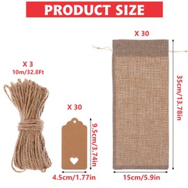 Ubamdom 36 PCS Burlap Wine Bag, Wine Wine Gift Bag, Canvas Wine Bag with Drawstring, Drawstring Wine Gift Bag, Wine Bottle Gift Bag with Drawstring and Label for Festivals, Parties and Storage