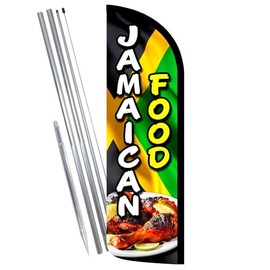 Vista Products Jamaican Food Premium Windless Feather Banner Flag Kit (Flag, Pole, & Ground Mt)