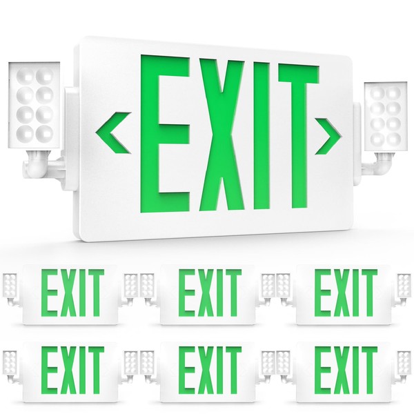 Sunco 6 Pack Green Exit Signs With Emergency Lights, Two