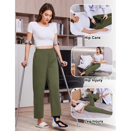 Deyeek Womens Tear Away Sweatpants Post Surgery for Hip Replacement After Surgery Post Surgery Pants Womens Adaptive Pants Army Green