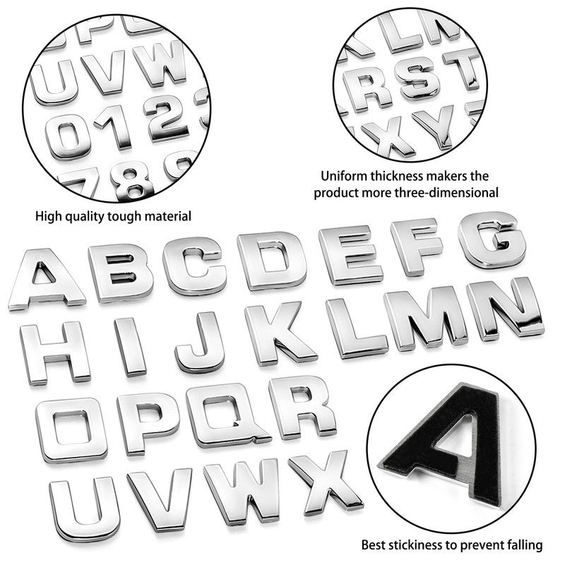 Lamoutor 43Pcs Car Emblem Letters Sticker DIY 3D Chrome Number