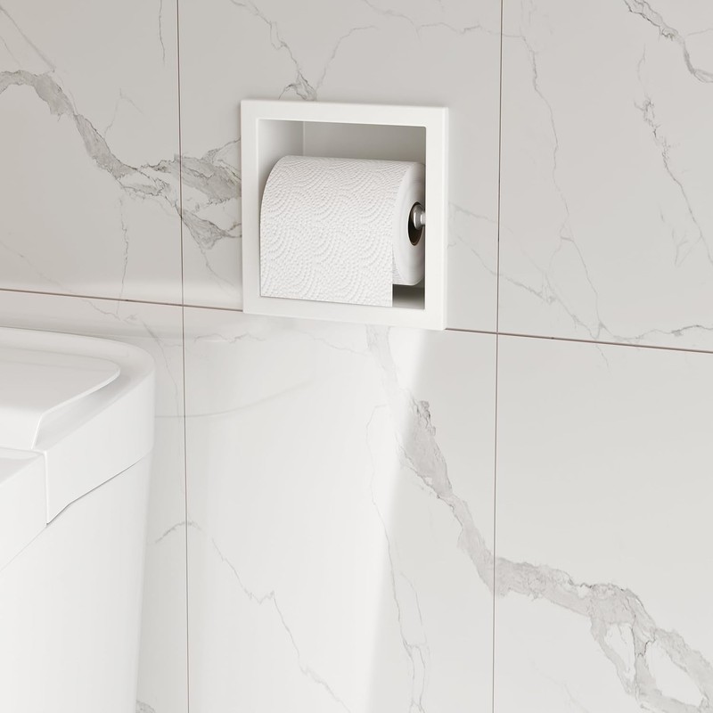 Neodrain Recessed Toilet Paper Holder, White Stainless Steel Built-in Tissue