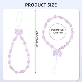 Reownest 2 Pack Phone Lanyard Charm Set - Cute Sparkling Crystal Bowknot Love Beaded Chain, Aesthetic Wrist Strap for Women Girls, Multi-Purpose Cellphone Bag Key Accessory - White,Purple