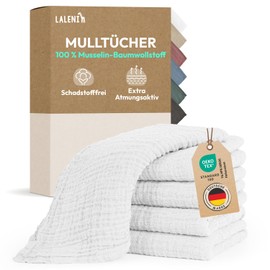 Laleni Baby Burp Cloths Set of 5 Pure Cotton – Non-Toxic Muslin Cloths Baby 70 x 70 – Certified Absorbent Muslin Cloths Soft Muslin Cloth as Muslin Nappies – Washable Muslin Cloths – White
