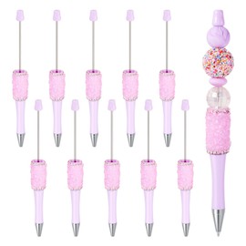 Beadthoven 10pcs Crystal Beadable Pens, DIY Plastic Bead Pens Diamond Beaded Pen Cute Rhinestone Pens Shaft Black Ink Ballpoint Pens for DIY Pens Making Supplies Office School Gift Lilac