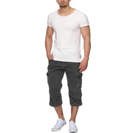 Indicode Men's Nicolas Check 3/4 Cargo Shorts Checked with 6 Pockets Including Belt made of 100 % Cotton for Summer (70-175bs Nicolas Check) - Black (raven) Plain, size: l