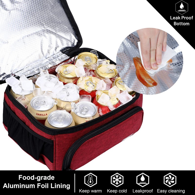 MIER Lunch Bag Men Double Deck Lunch Box Bag,Insulated Leakproof