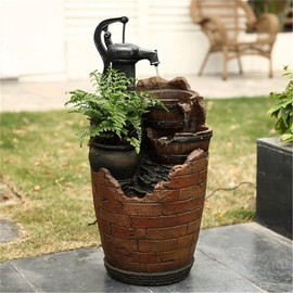 Bowery Hill Modern Resin Water Pump Cascading Water Fountain in Brown