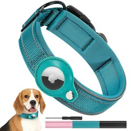 Tivray Airtag Dog Collar with AirTag Holder, Reflective Dog Collar with Soft Padded & Safety Locking Buckle, Nylon Pet Collar Adjustable Heavy Duty AirTag Collar for Small Medium Large Dogs, S, Cyan