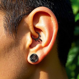 LADEMAYH 00g Screw Back Ear Expander Plugs Gauges for Ears, Celtic Knotwork Design Ear Tunnels for Men, Women Hypoallergenic Surgical Stainless Steel 316L Stretched Ears Body Jewelry-Black