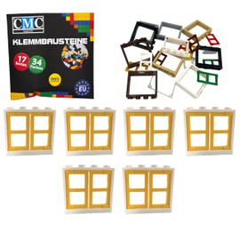 CMC imports 60594 Clamping Blocks 6 Windows + Window Frame 1 x 4 x 3 Nubs City Building City (White - Yellow)