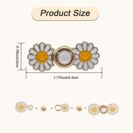 BASEPOW Pant Waist Tightener,Adjustable Daisy Buttons for Loose Pants,No-Sew Metal Clips for Jeans Pants Clothing,Reusable Waist Cincher Clip (Daisy,8PCS)