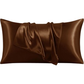 Silky Satin Standard Pillowcases Set of 2, Super Soft and Luxury, Hidden Zipper Design (Coffee, Standard (20" x 26"))