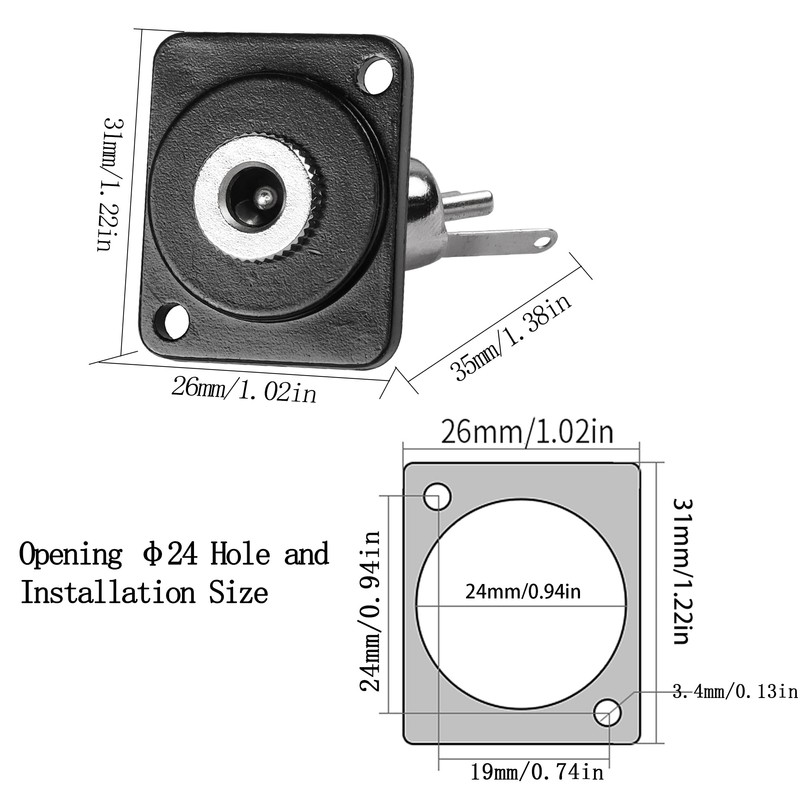 QIANRENON DC 5.5mm x 2.5mm Panel Mount, 2 Pole High