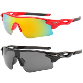 UV400 Boys Sports Sunglasses for Kids Cycling,Light frame Sunglasses for Boys Girls,Youth Softball Baseball Golf Fishing 7001 Black+Red